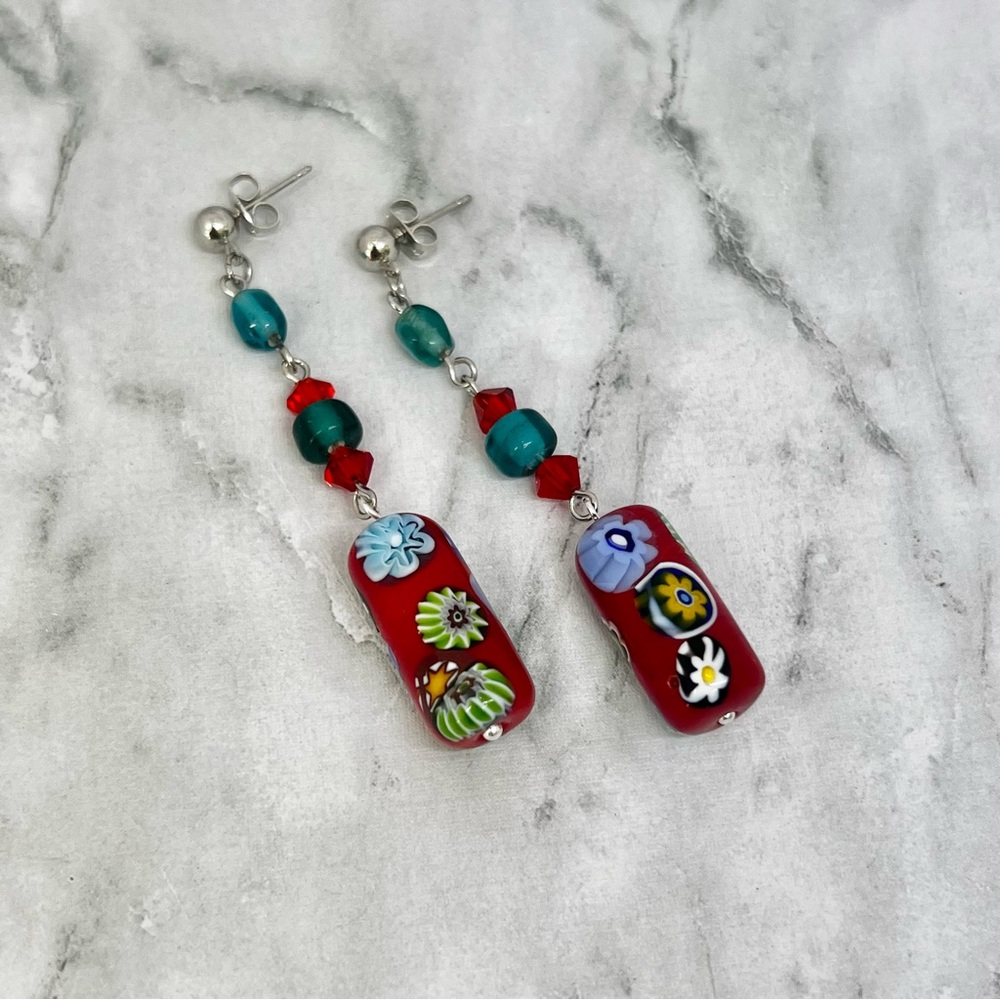 Colorful Floral Dangle Earrings